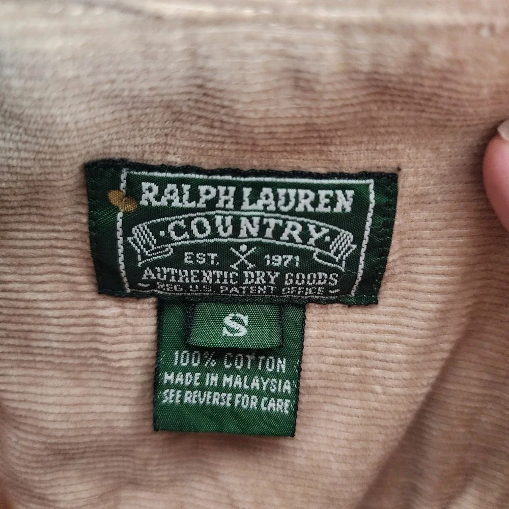 VTG Ralph Lauren Polo Country Brown Corduroy Collar Shirt Men small‎ 90's
